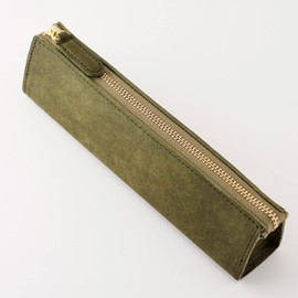 Slip-On PB Zipper Pen Case M Oliva (Green) A-IPV-5801 Italian Leather Slim Simple