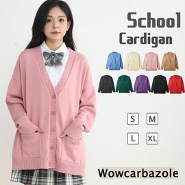 Wowcarbazole School Cardigan, Uniform, Students, Uniform Cardigan, Women's, School Cardigan, Solid, For School Commuting to School Sweater, Loose, Large, School Knit, School Uniform, Cotton, Spring,