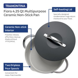 Tramontina Fiora 4.25-Quart Multipurpose Ceramic Non Stick Cooking Pan with Lid, Gray