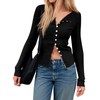 Womens Cardigans Button Down Long Sleeve Ribbed Shirts Cute Lighweight