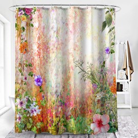 BECAN Flower Shower Curtain Watercolor Abstract Flowers Meadow Floral Garden Polyester Fabric Waterproof Layer Thickening Shower Curtain 72X72Inches