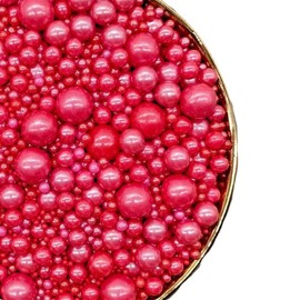 Sprinkles perlas mix multitamaños 100 grs comestibles para decoración de postres, incluye 2.5, 4, 7 10 y 14mm de azucar ultraresistentes (Rojo)