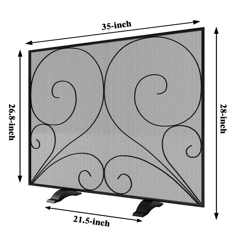 Fire Beauty Single Panel Fireplace Screen Handcrafted Solid Wrought Iron