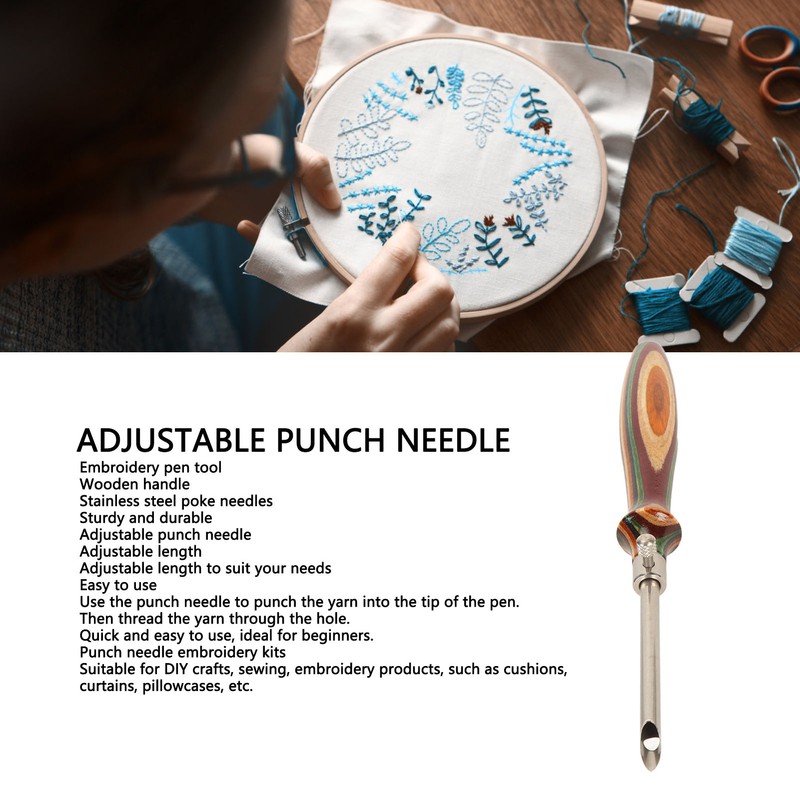 7pcs Wooden Embroidery Pen Punch Needle Set Adjustable Length DIY