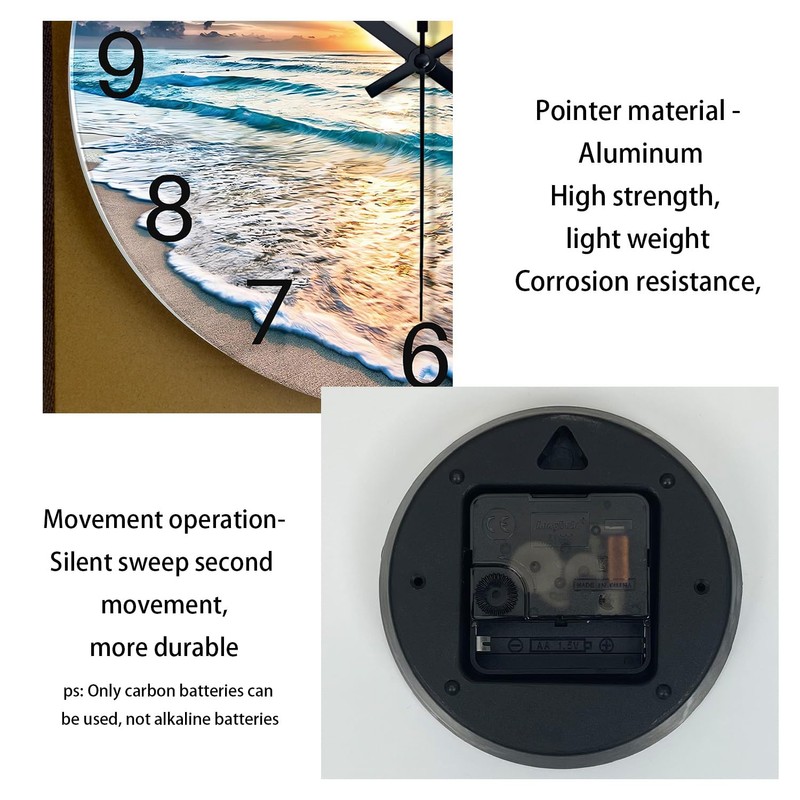 Constantplanet Blue Beach Wall Clock for Kitchen 14 Inch Round