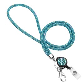 Soleebee Card Holder Lanyard Bling Rhinestone Lanyard with Key Ring Crystal Collar Women's Necklace Kit for Key Ring ID Card Holder, Lake blue with ID yo-yo