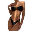 WDIRARA Women's 2 Piece Strapless Smocked Ring Bandeau Bikini Set
