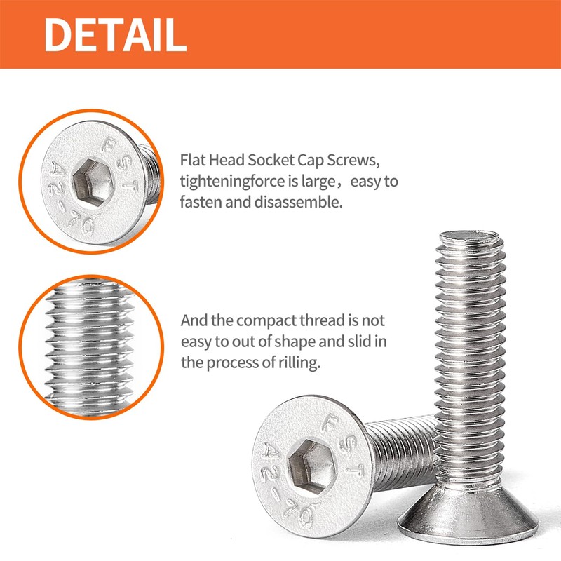 M6-1.0 x 16mm Flat Head Hex Socket Cap Screws Countersunk