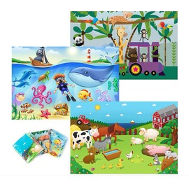 HomeWorthy 40 Pack Disposable Placemats for Baby, 3 Design Pack Baby Eating Mat, 12" x 18" Sticky Kids Placemat, Toddler Place mat for Restaurants, Plastic Kids Placemats for Dining Table