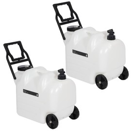 REDCAMP 7.4 Gal Water Container with Wheels & Spigot | Portable Rolling Emergency Camping Water Jug with Folding Handle | BPA Free Food Grade Water Storage Tank for Camping, Hiking 2 Pack (28L, White)