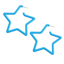 Star Hoop Earings 80s Classic Big Hoop Earrings Retro Neon Geometric Earrings Fluorescence Party Accessories for Women-Star Blue