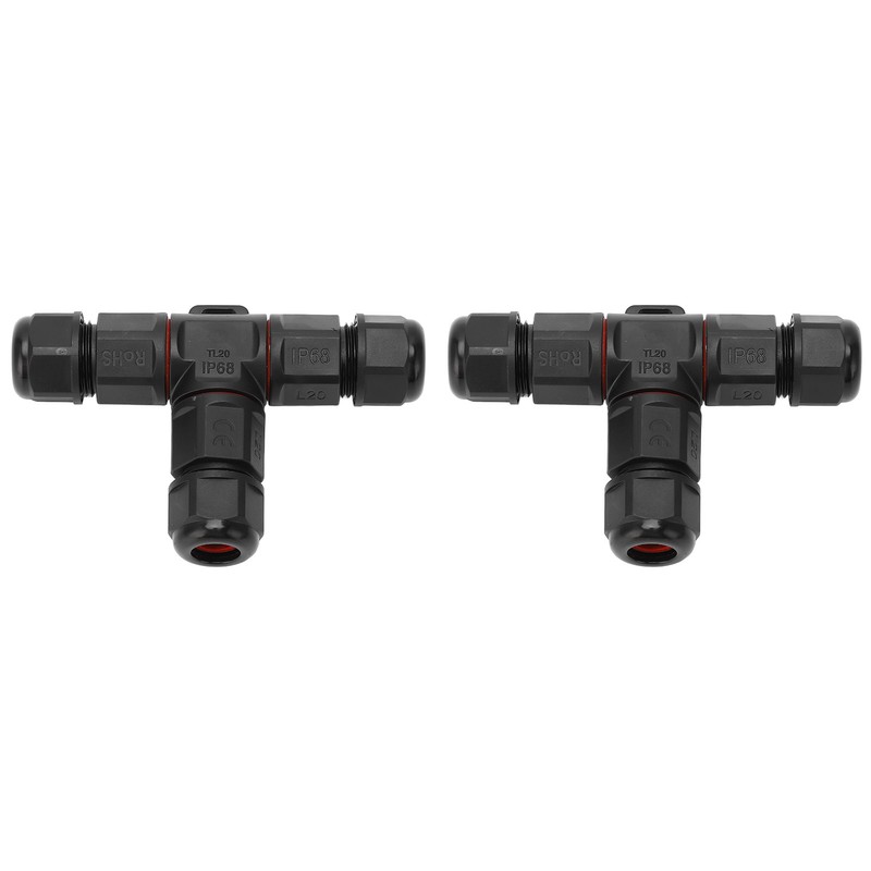 2 Pcs Tee Wire Connectors IP68 Waterproof 2 Pin 3