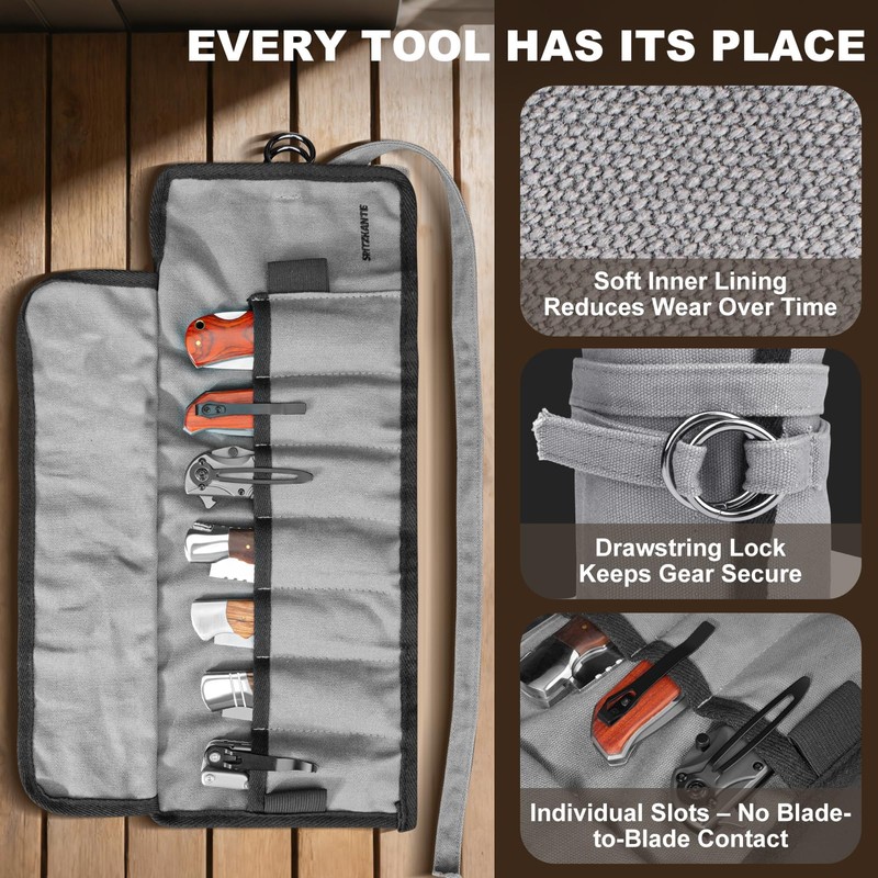 SPITZKANTE Pocket Knife Roll Bag – 7 Slot Folding Knife