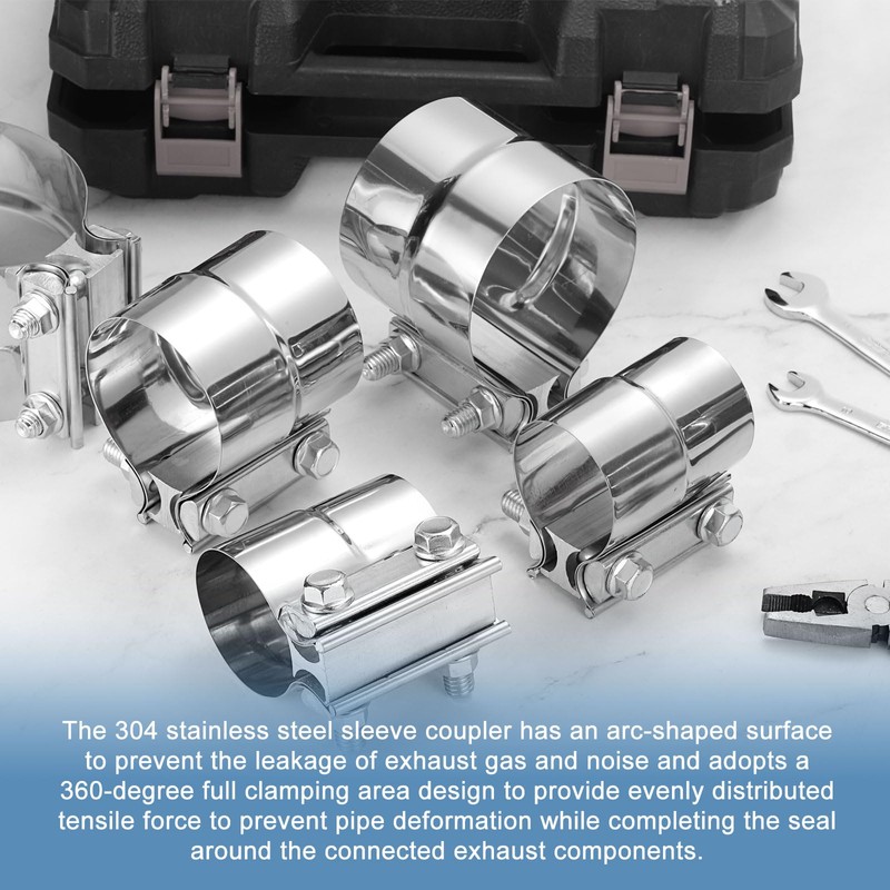 uxcell 2-3/4" Exhaust Clamp, 304 Stainless Steel Butt Joint Band