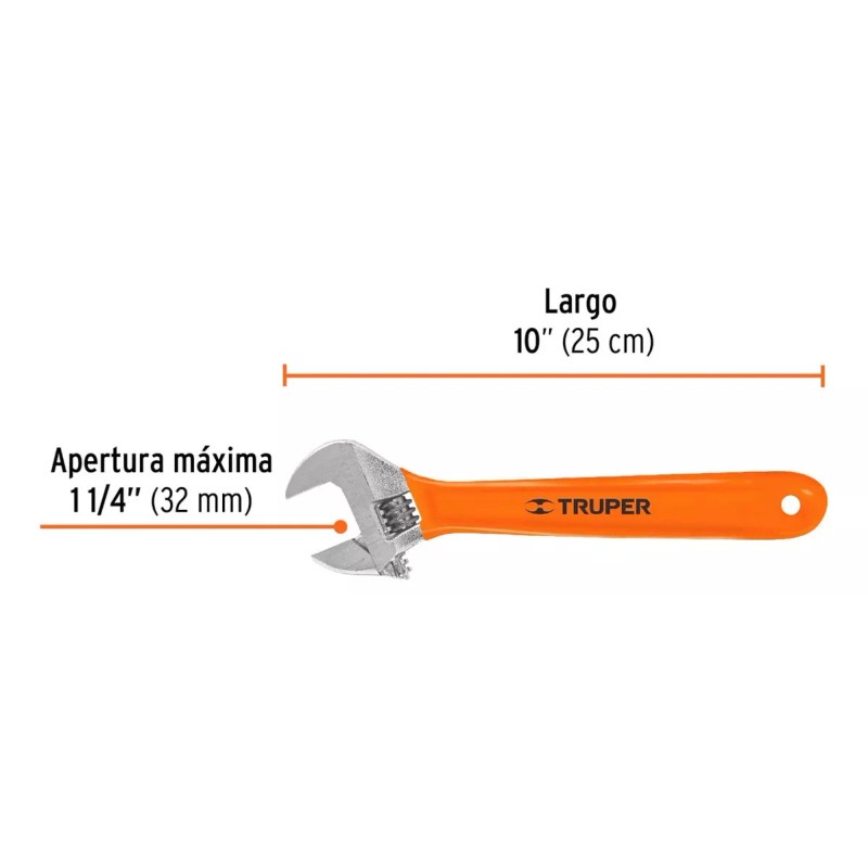 Truper Llave Ajustable (perico) 10' Cromada Mango De Pvc, Truper