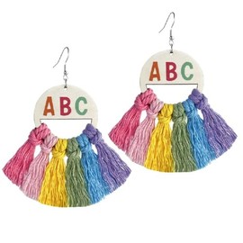 Funny Teacher Student Dangle Earrings First Day of School Earrings with Colorful Tassel Back to School Earrings for Women Teacher Appreciation Jewelry (ABC)