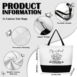 Buryeah 2 Pieces Back to School Book Lovers Gifts Tote Bag Makeup Reading Themed Bag Reusable Book Tote Bag Cosmetic Gift with Metal Zipper Employee Appreciation Gifts for Librarian Reader Women