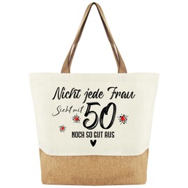 Ysound 30/40/50/60/70/80th Birthday Gift Women Jute Bag - Jute Shopping Bag Ladies Gifts for Wife Mum Grandma Women Birthday, 50