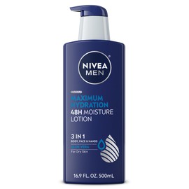 NIVEA MEN Maximum Hydration 48-Hour Moisture Body Lotion for Dry Skin, Aloe Vera Lotion for Men, 3-in-1 Body, Face and Hands, Dermatologically-Tested, 16.9 Fl Oz Bottle