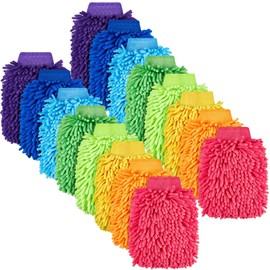 Toulite 16 Pcs Car Wash Mitt Chenille Microfiber Wash Mitt Double Sided Car Wash Glove Cleaning Drying Mitts (Bright Colors,5.91 x 9.06 Inch)