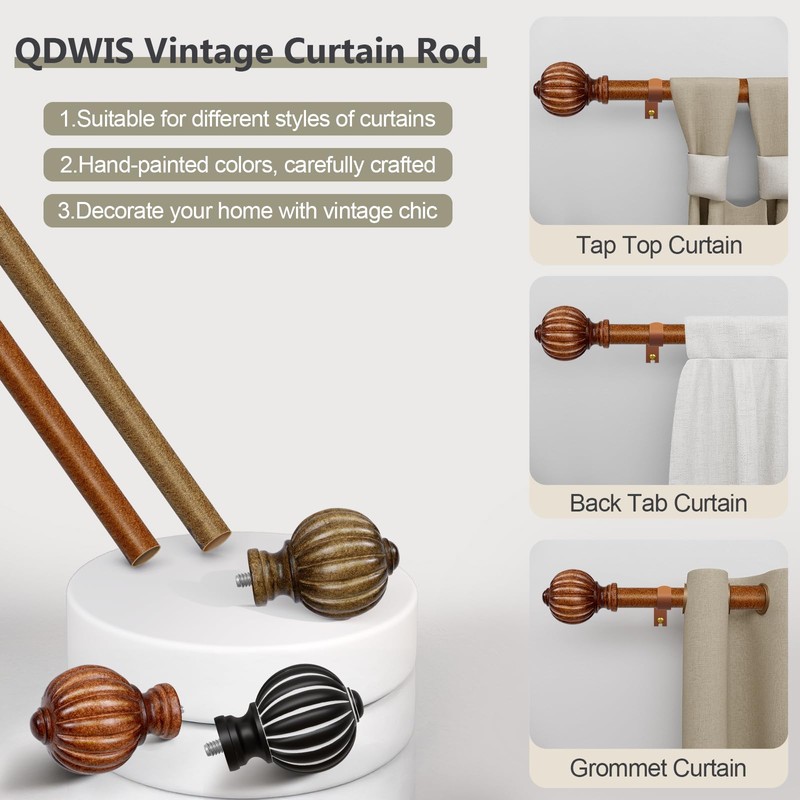 QDWIS 2 Pack Curtain Rods for Windows 28 to 48