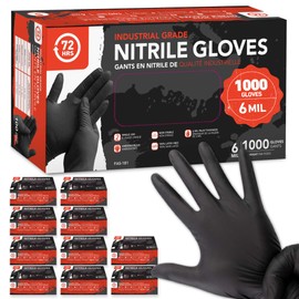 72HRS Industrial Grade Nitrile Gloves - Mechanic Gloves, 6 Mil Nitrile Gloves, Nitrile Gloves, Auto Mechanic Gloves, Rubber Mechanic Gloves, Disposable Gloves, Black Shop Gloves (1000 Pieces, Medium)