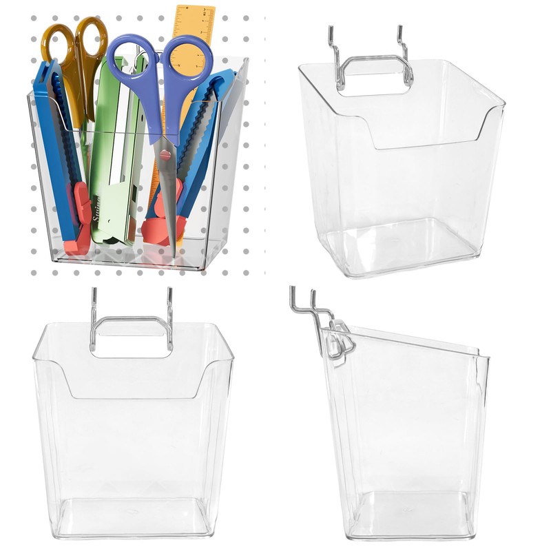 Clear Pegboard Cups with Hooks 4 Pack, 1/8" & 1/4"