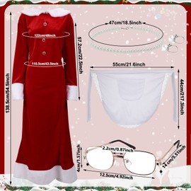Yaomiao 9 Pcs Mrs. Santa Costume for Women Santa Claus Costume for Women Santa Dress Bonnet Apron Wig for Christmas (Basic, 2X-Large)