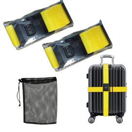 ALTIJARAT INT- 5/220 CM Polypropylene Yellow - 2 Pcs Suitcase Straps With Information Card and Mesh Bag - Password Protected Lockable Luggage Straps for suitcases.
