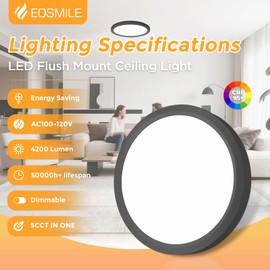 EOSMILE 15.8 Inch LED Flush Mount Ceiling Light, 35W, 4200LM, CRI 95+, 2700K-5000K 5Color Selectable & Dimmable, Black Thin Flat Surface Mount Lights for Bedroom, Living Room, Dining Room, Garage