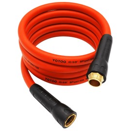 YOTOO - Manguera de agua híbrida de jardín resistente de 5/8 pulgadas por 10 pies, 150 PSI, resistente a la torcedura, flexible para todo tipo de clima, con mango giratorio y accesorios de latón macizo GHT de 3/4 pulgadas, color naranja