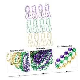 Hohopeti 12pcs Carnival Beads Necklace for Gras Day Skin-friendly Beaded Jewelry Gold Green for Parties and Photo Shoots