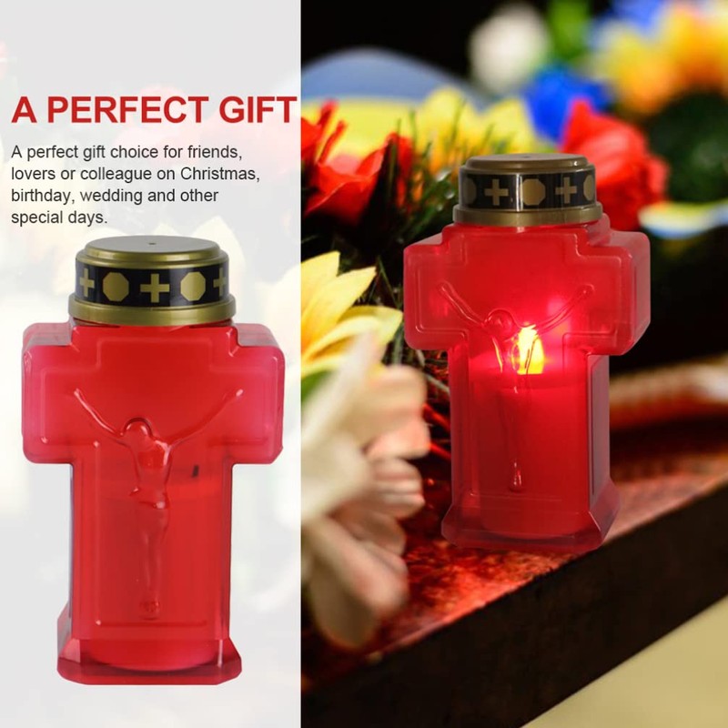 Uonlytech 2pcs Cross Candle Light, Red Flickering Flameless Candles Reusable