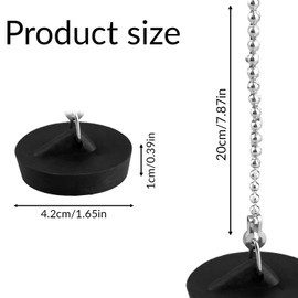 Tabanzhe Bath Sink Plug with Chain-2PCS Universal Bathroom Sink Plug Replacement Drain Stopper 40mm/1.3/4in Rubber Plug with Stainless Steel Hook Chain 200mm/7.87in for Bath Kitchen