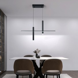 BNHHLZ Modern LED Linear Pendant Light with Dual Spotlights Dimmable 6000K Pendant Lights Kitchen Island Plated Black Chandeliers for Dining Room Table Living Room Bedroom(L31.5in)