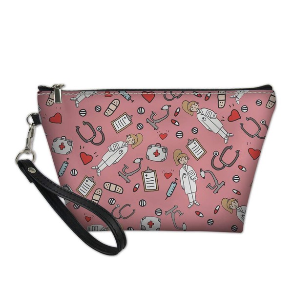 Showudesigns Personalised Nurses Print Leather Cosmetic Bag Pink One Size