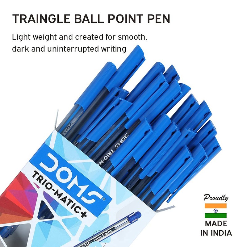 Doms 20 x 0.6mm Trio-Matic Triangular BLUE Ballpoint Pens Smooth