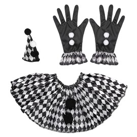 W WIDMANN MILANO Party Fashion 29342 Harlequin Fancy Dress Set, Mini Hat, Collar, Gloves, Killer Clown, Carnival, Theme Party