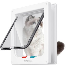 Middle-Sized Cat Door Interior Door Pet Door for Cat Exterior Door 4 Modes Locking Suitable for Window and Wall (White)