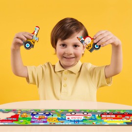 KiDEPOCH Transportation Floor Puzzles for Kids Ages 3-5, 36 Pieces Jumbo Puzzles for Kids Ages 4-8, Cute Animals & Rescue Vehicles, Great for Learning and Fun, 37” x 8.2” with Storage Box