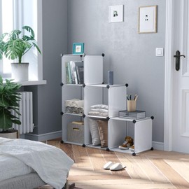 C&AHOME Cube Storage Organizer, 6-Cube Shelves Units, Closet Cabinet, DIY Plastic Modular Book Shelf, Ideal for Bedroom, Living Room, Office, 36.6" L x 12.4" W x 36.6" H Translucent White