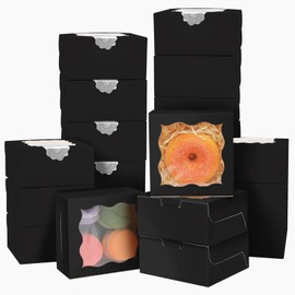 Gcardist Black Bakery Boxes with Window, Pack of 30, 10 x 10 x 6.3 cm, Mini Cookie Macaron, Small Doughnut Pastry Boxes (4 x 4 x 2.5 inches)