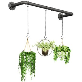 SOFITORG Plant Hanger Indoor, Hanging Planters Rod for Indoor Plants with 3 Hanging Chains, Wall Plant Hanging Rod for Window Ceiling, 38.2 Inch, Metal/Black, Pots Not Included