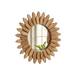 VETROVUE 20 Inch Brown Boho Wall Decor Sunburst Mirror - Round Wooden Wall Decor, Handmade Rustic Circular Mirror for Living Room, Bedroom, Entryway, Office