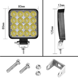 [Set of 2] LED Work Light, Work Light, 48W, 16 LEDs 6,000k, 3360LM IP67, Narrow Angle, DC 12/24V, Waterproof, Dustproof, Earthquakeproof, Truck, Building Machinery, Work Car (2 Pieces)