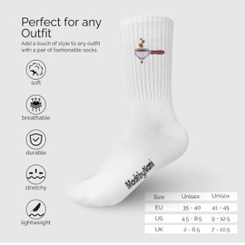 Made by Nami 3 Pairs of Statement Socks Coffee Motifs Funny Socks White for Men and Women with Embroidery Cotton Barista Gift, Coffee Set 1