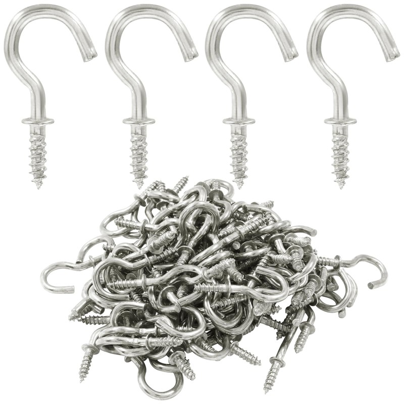 Bonsicoky 120 Pcs 5/8 Inch Screw Hooks, Nickel Plated Metal