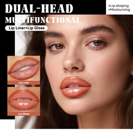 HOSAILY Lip Combo - Dual Ended 2 in 1 Nude Lip Stain Liner & Lip Gloss Kit, Waterproof Long Lasting Liquid Lipstick and Juicy Mirror Lip Glaze Smooth Plumping Nourishing Lip Marker Makeup 02