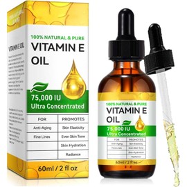 Aceite de Vitamina E, Apto para el Rostro, el Cabello y el Cuero Cabelludo, Cuidado Profundo, Hidrata la Piel y Mejora Su Elasticidad，75 000 UI, 60 ml
