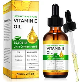 Aceite de Vitamina E, Apto para el Rostro, el Cabello y el Cuero Cabelludo, Cuidado Profundo, Hidrata la Piel y Mejora Su Elasticidad，75 000 UI, 60 ml